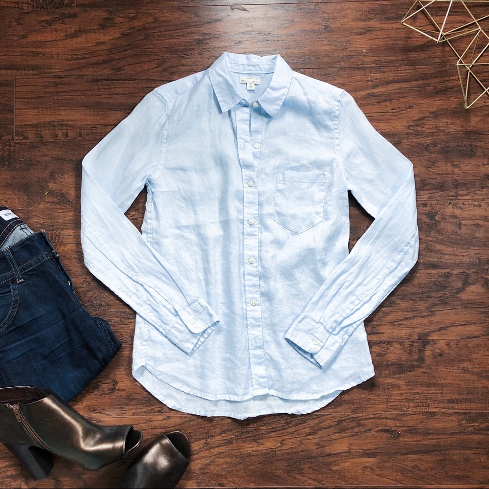 SOLD GAP • sky blue 100% linen boyfriend shirt - Picture 2 of 6